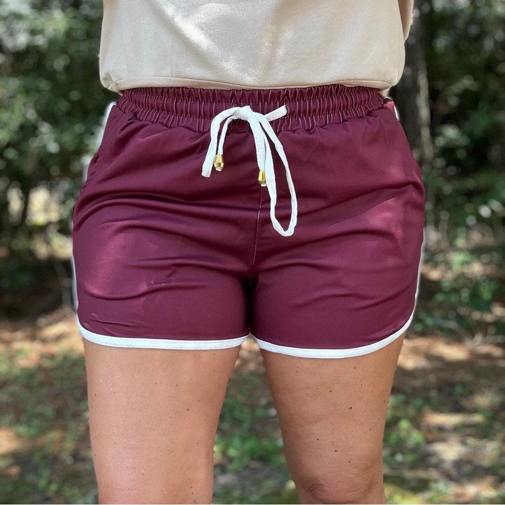 Women's Maroon Athletic Shorts with White Trim